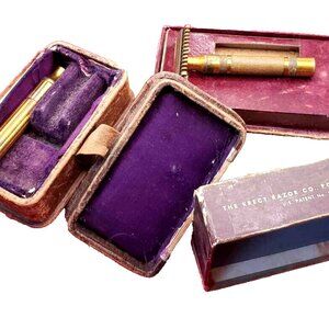Antique Mens Razor Lot in Original Box & Leather Case KRECT 1920s GILLET